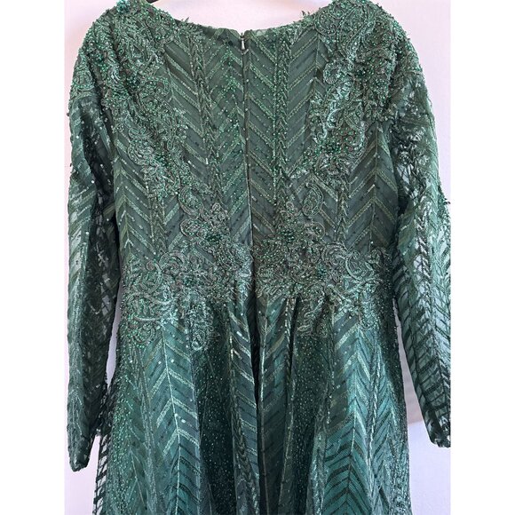 NWT MAC DUGGAL 20399 Long Sleeve Midi Party Dress Wrap Over Size14 Green Emerald - Picture 10 of 13